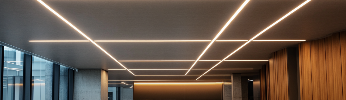 Modern ceiling lights illustrating Total Harmonic Distortion (THD) concept in architectural lighting design.