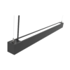 Modern suspended linear light fixture with black finish, ideal for minimalist interior design and efficient illumination.